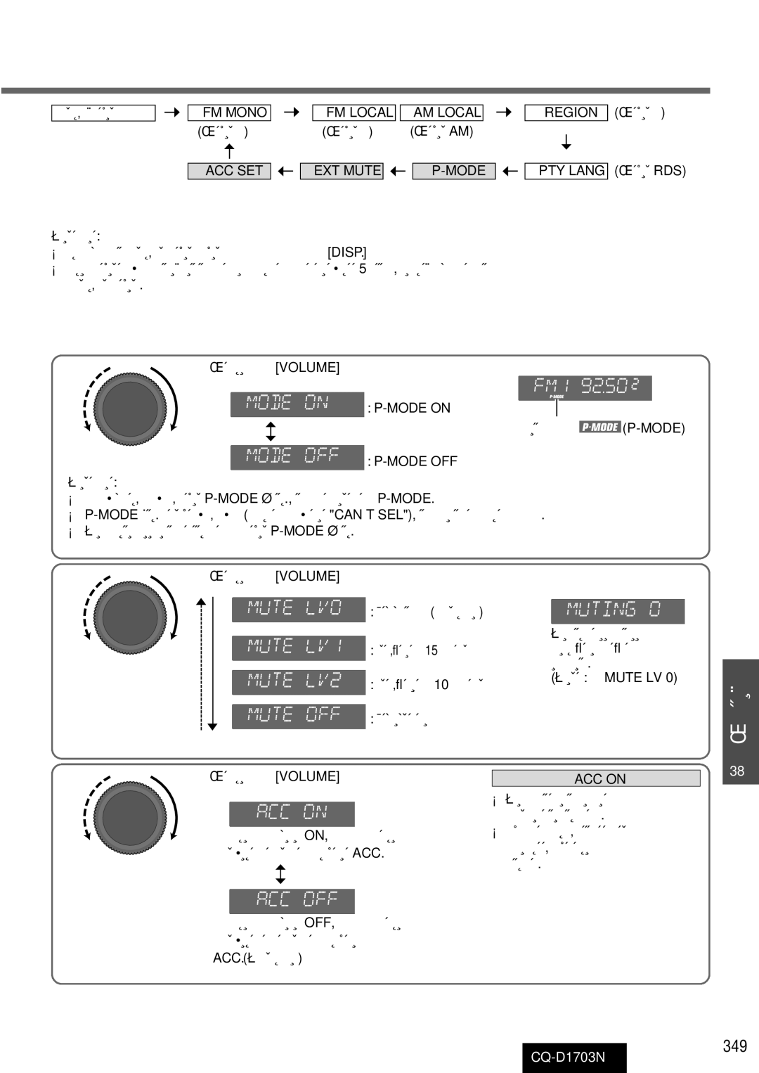 Panasonic CQ-D1703N manual 349, ÊÂ„ÛÎËÛ˛Ú Volume ÌÒÚ‡Ì‡‚ÎË‚‡˛Ú ‚ ÔÓÁËˆË˛ ON, Âòîë ‚, ACC. èÓ ÛÏÓÎ˜‡ÌË˛, ACC on 