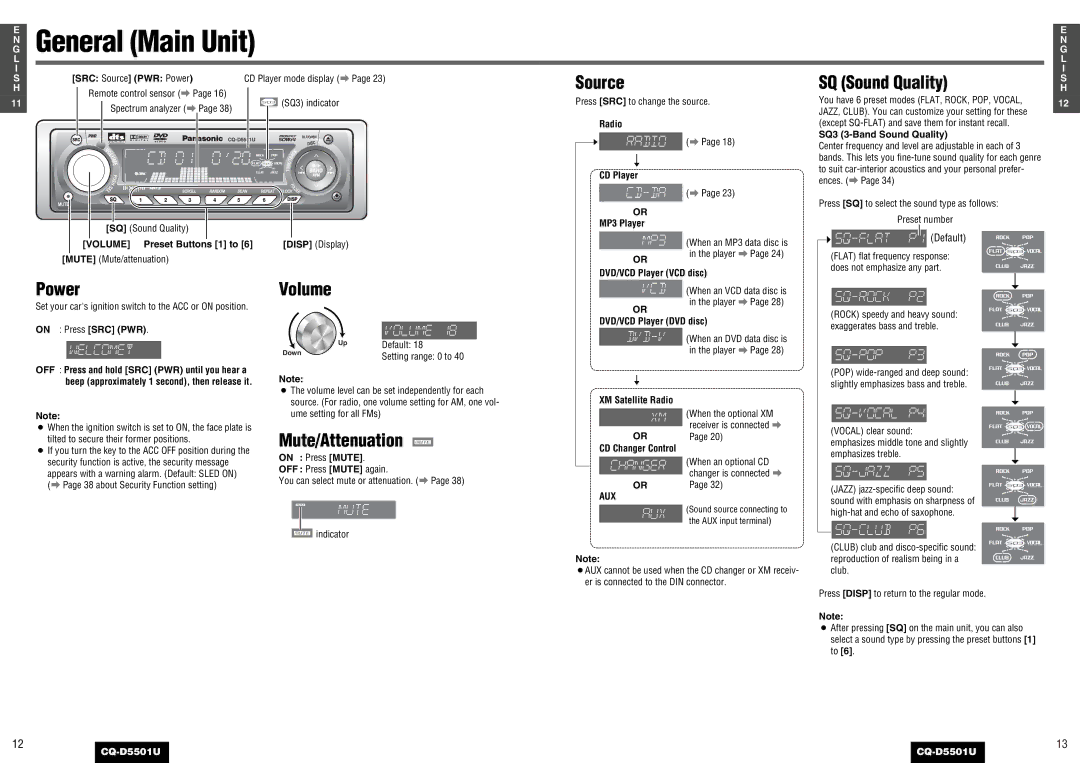 Panasonic CQ-D5501U operating instructions General Main Unit 