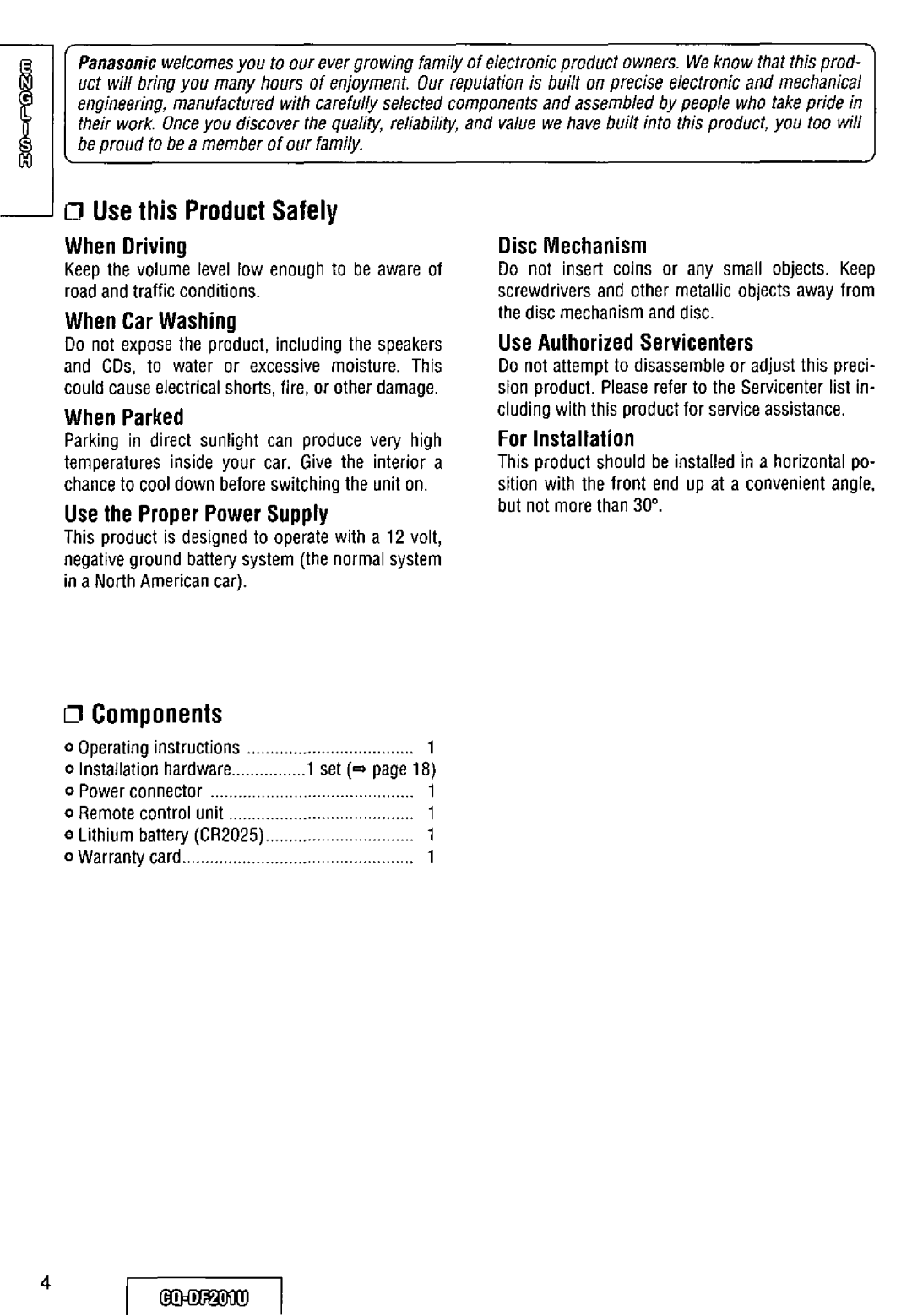 Panasonic CQ-DF201U manual 