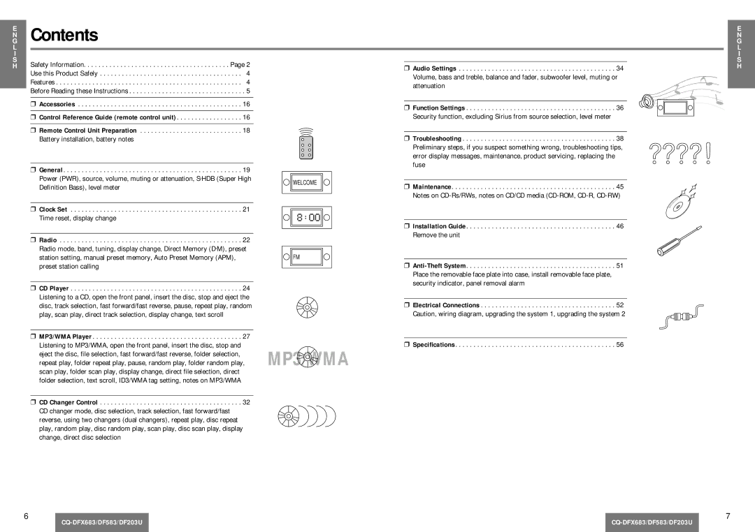 Panasonic CQ-DF203U operating instructions Contents 