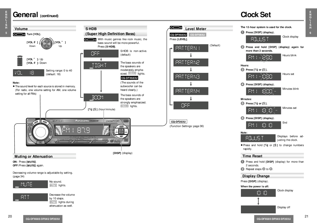 Panasonic CQ-DF203U operating instructions Clock Set 