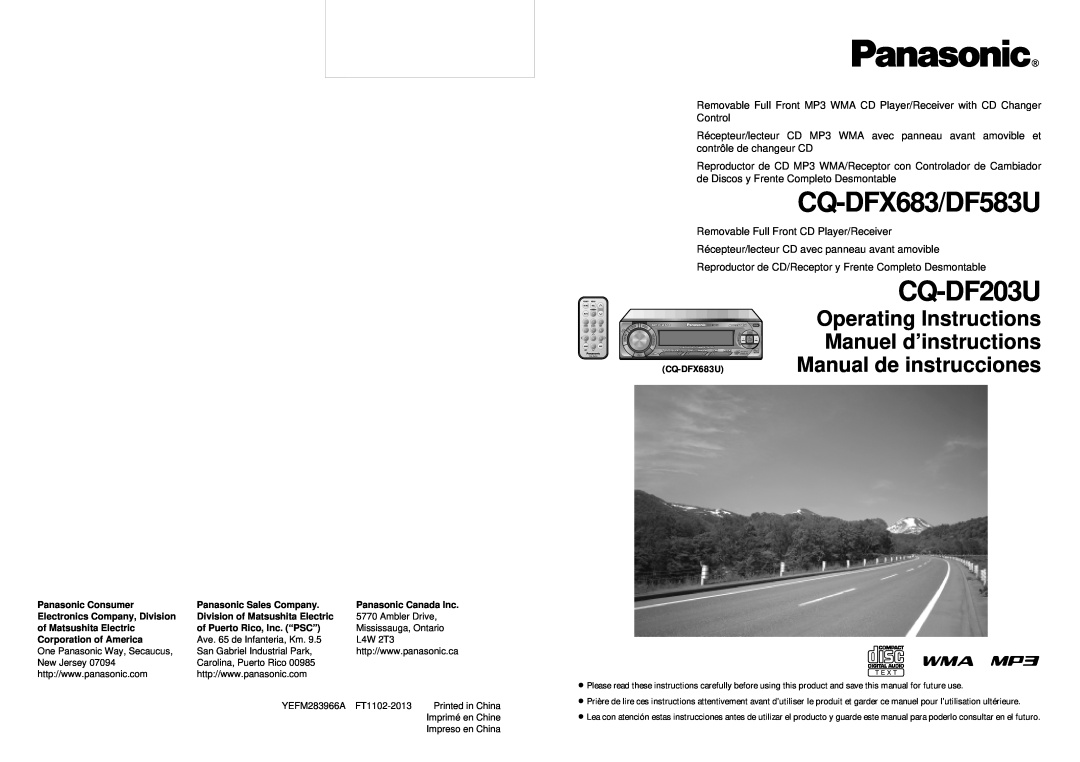 Panasonic CQ-DF203U operating instructions CQ-DFX683/DF583U, Operating Instructions Manuel d’instructions 