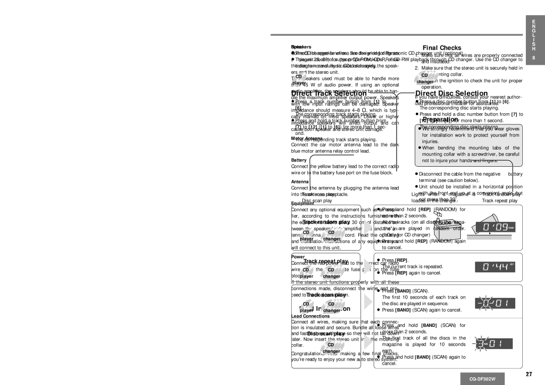 Panasonic CQ-DF302W operating instructions Identify All Leads 