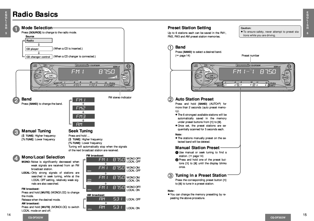 Panasonic CQ-DF302W operating instructions Radio Basics 