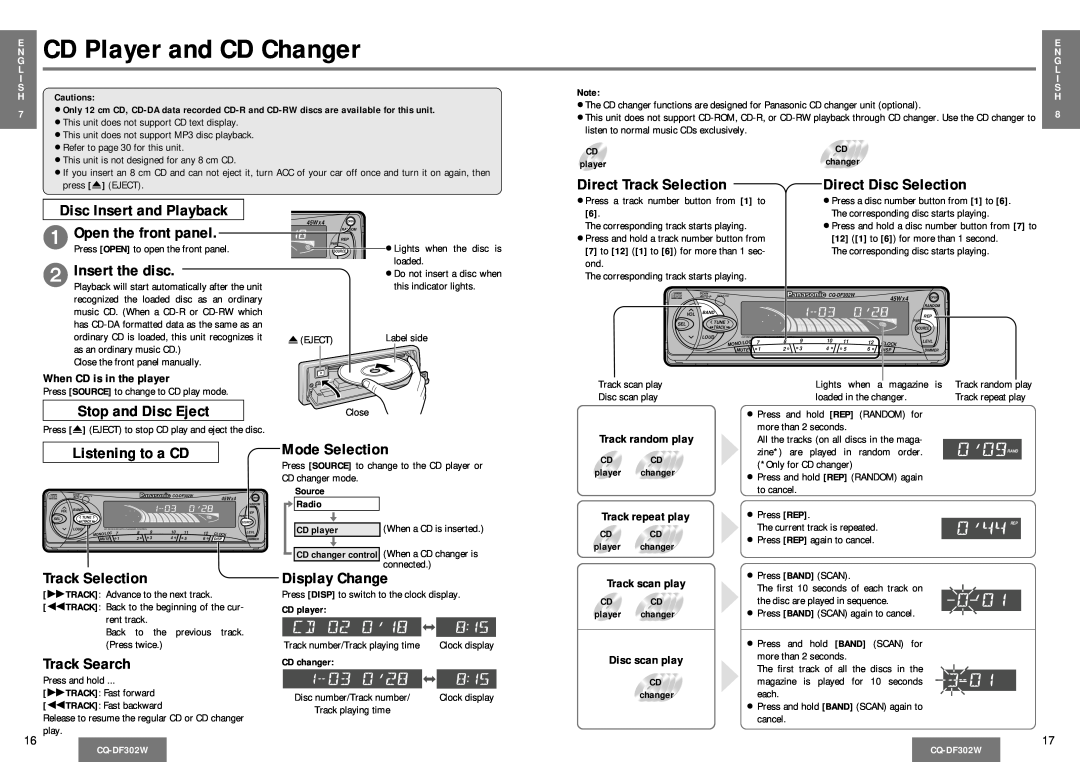 Panasonic CQ-DF302W operating instructions E CD Player and CD Changer 