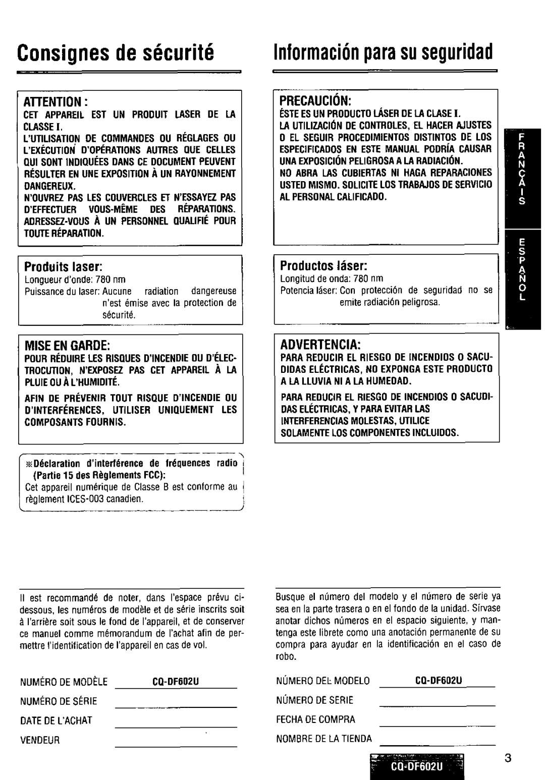 Panasonic CQ-DF602U manual 