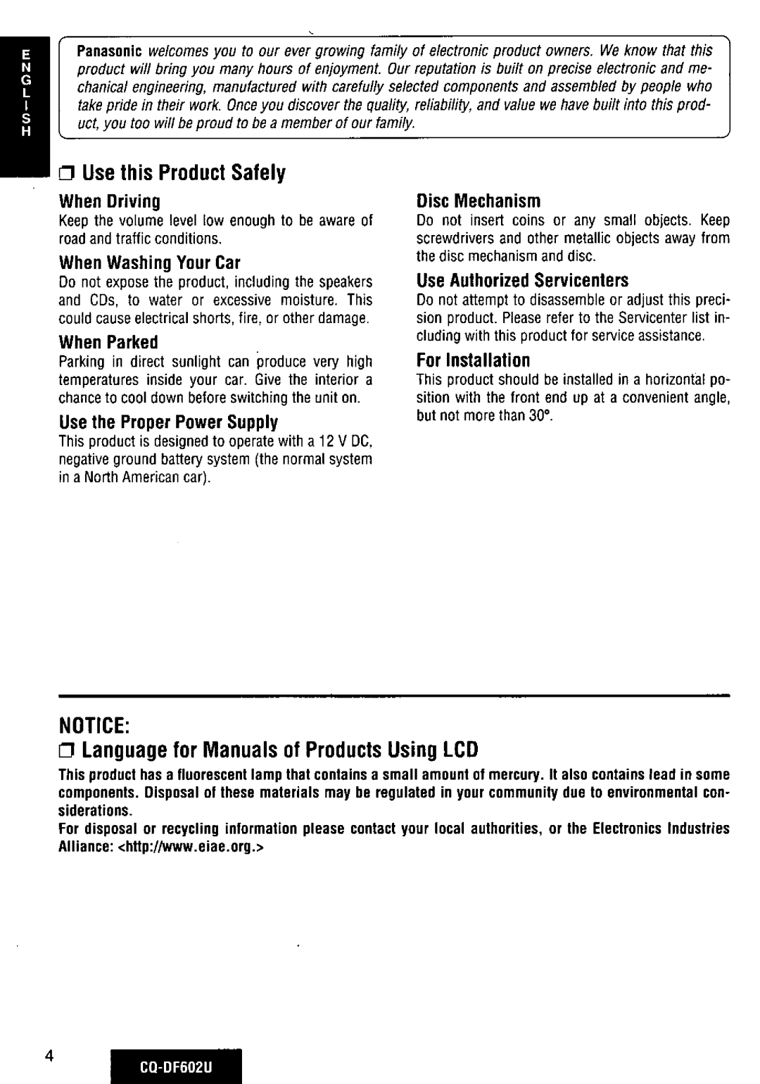 Panasonic CQ-DF602U manual 