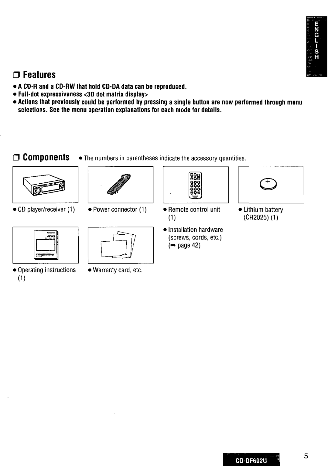 Panasonic CQ-DF602U manual 