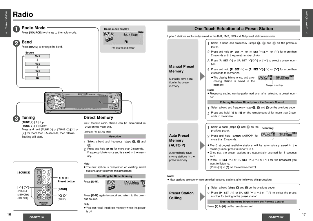 Panasonic CQ-DF701W operating instructions Radio 