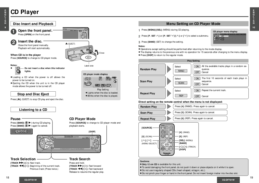 Panasonic CQ-DF701W operating instructions CD Player 