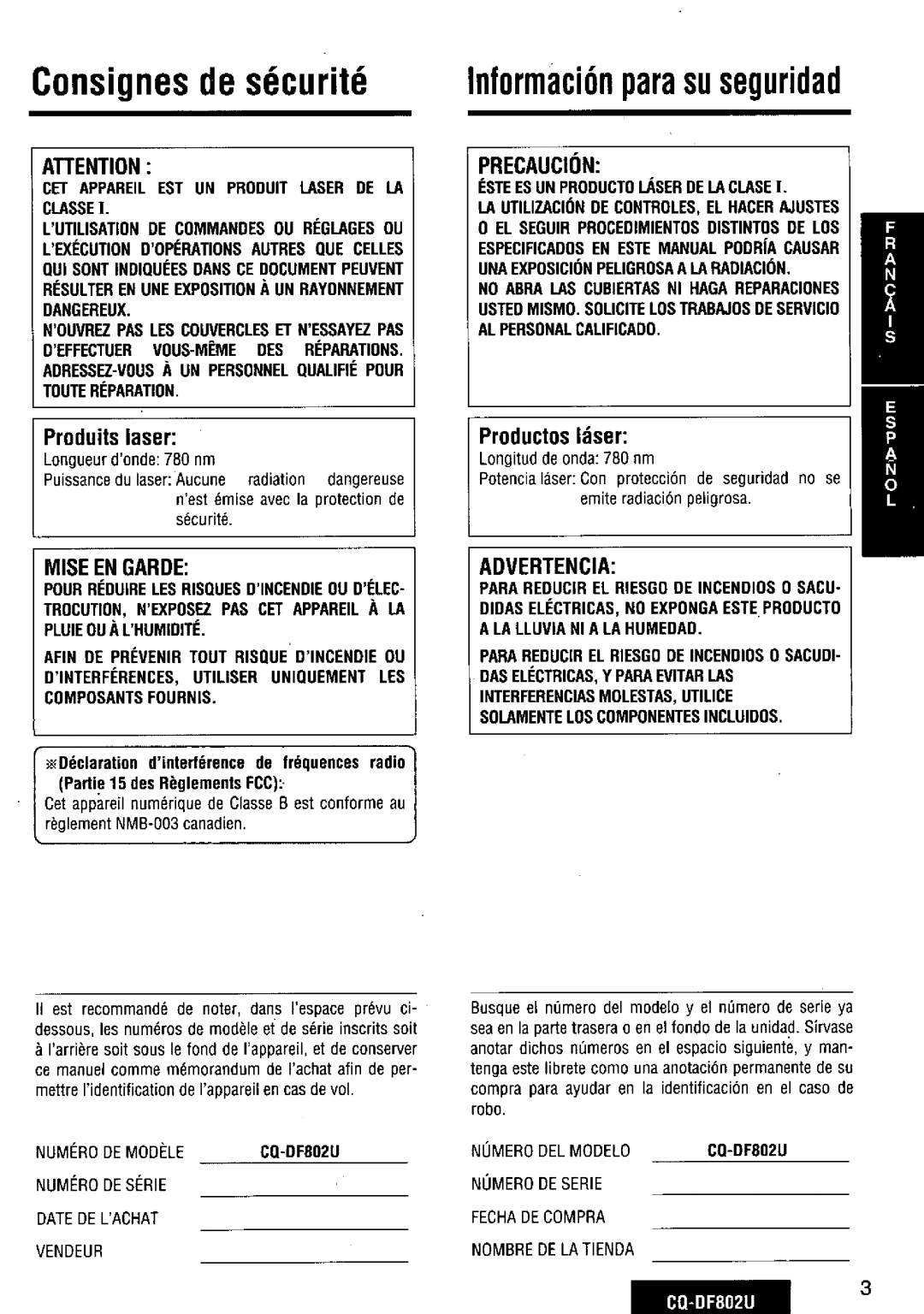 Panasonic CQ-DF802U manual 