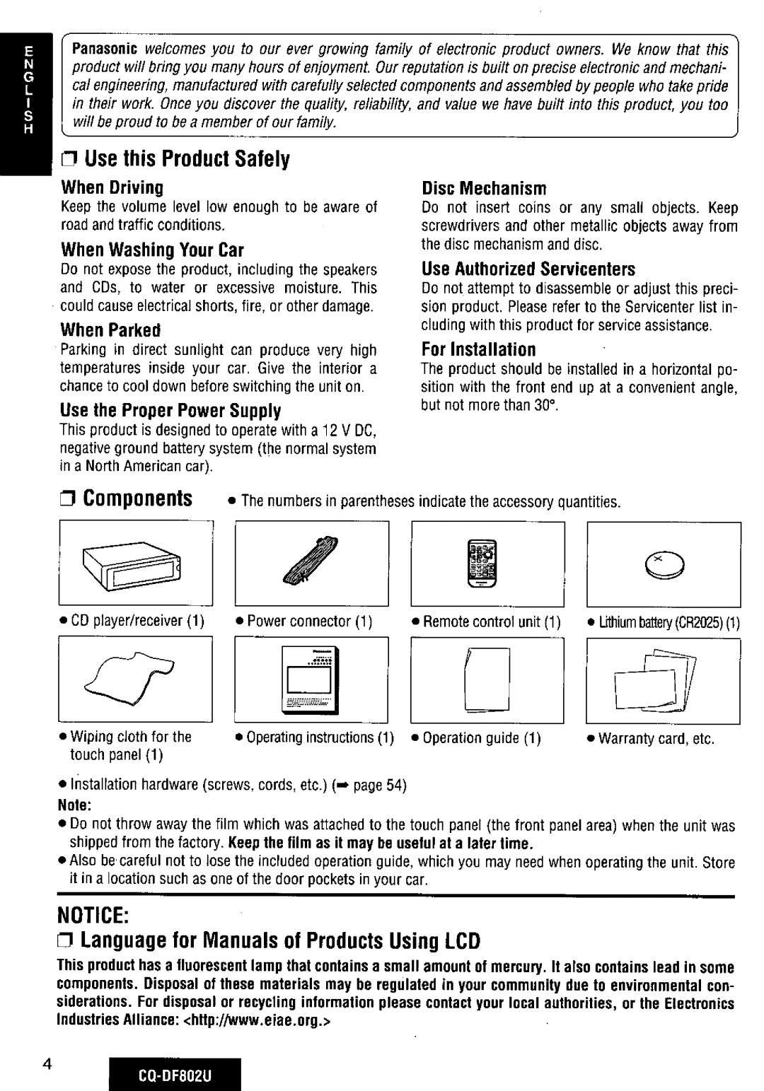 Panasonic CQ-DF802U manual 
