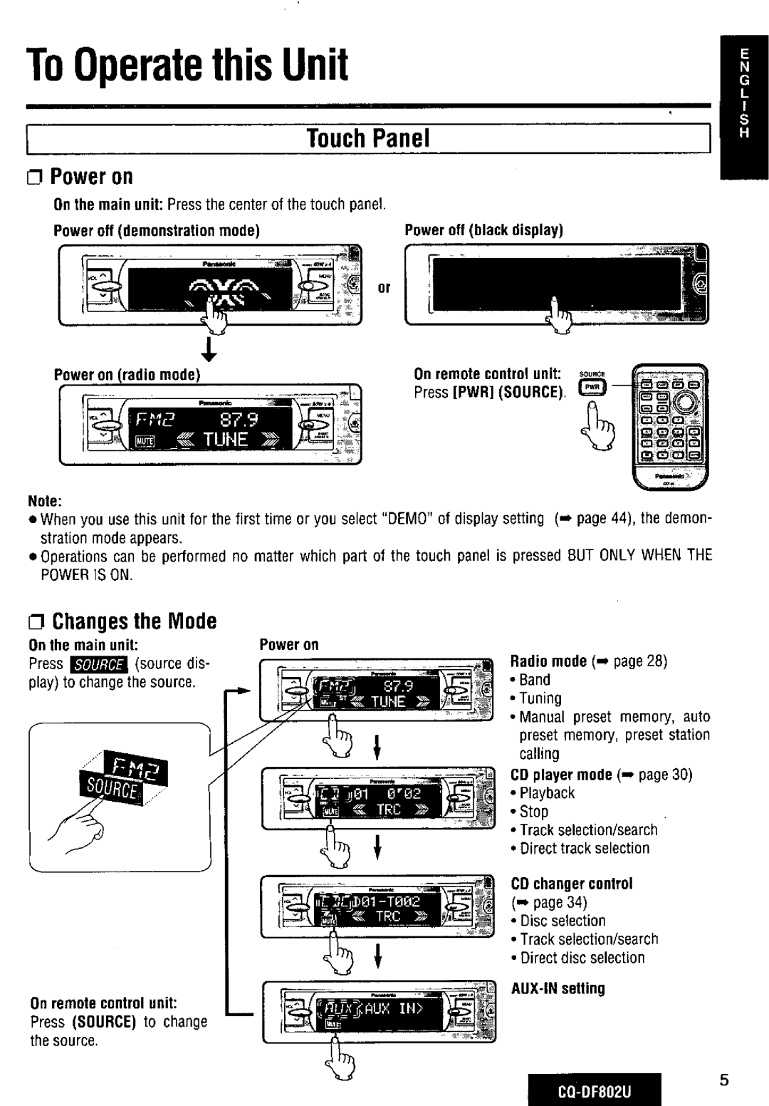 Panasonic CQ-DF802U manual 