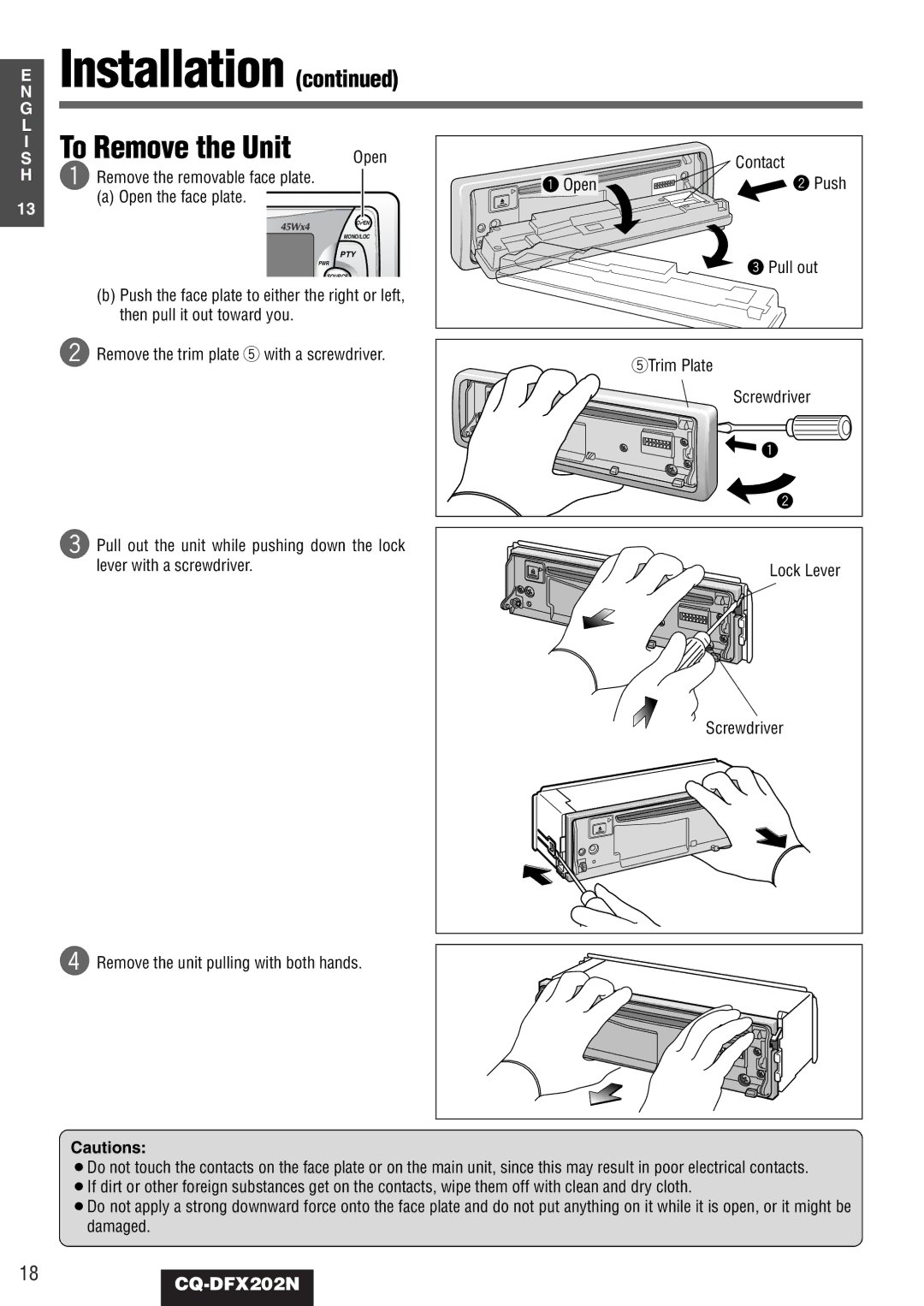 Panasonic CQ-DFX202N operating instructions Pull out, TTrim Plate, Screwdriver 