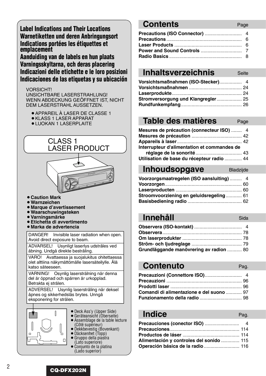 Panasonic CQ-DFX202N Indications portées les étiquettes et emplacement, Mesures de précaution connecteur ISO 