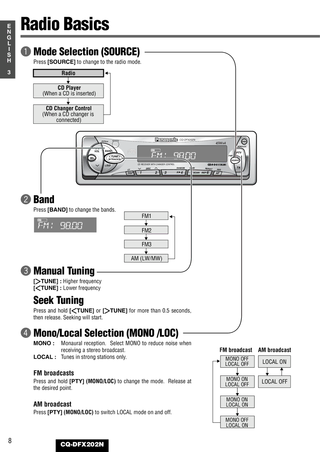 Panasonic CQ-DFX202N operating instructions Radio Basics 