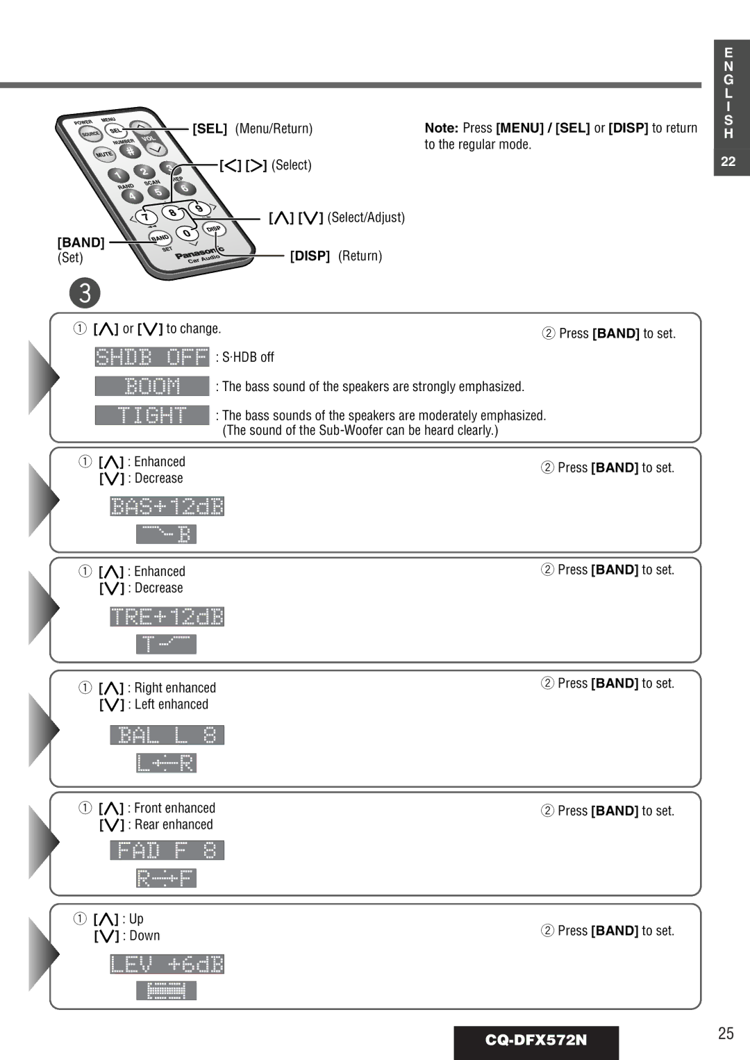 Panasonic operating instructions CQ-DFX572N25, Select/Adjust 