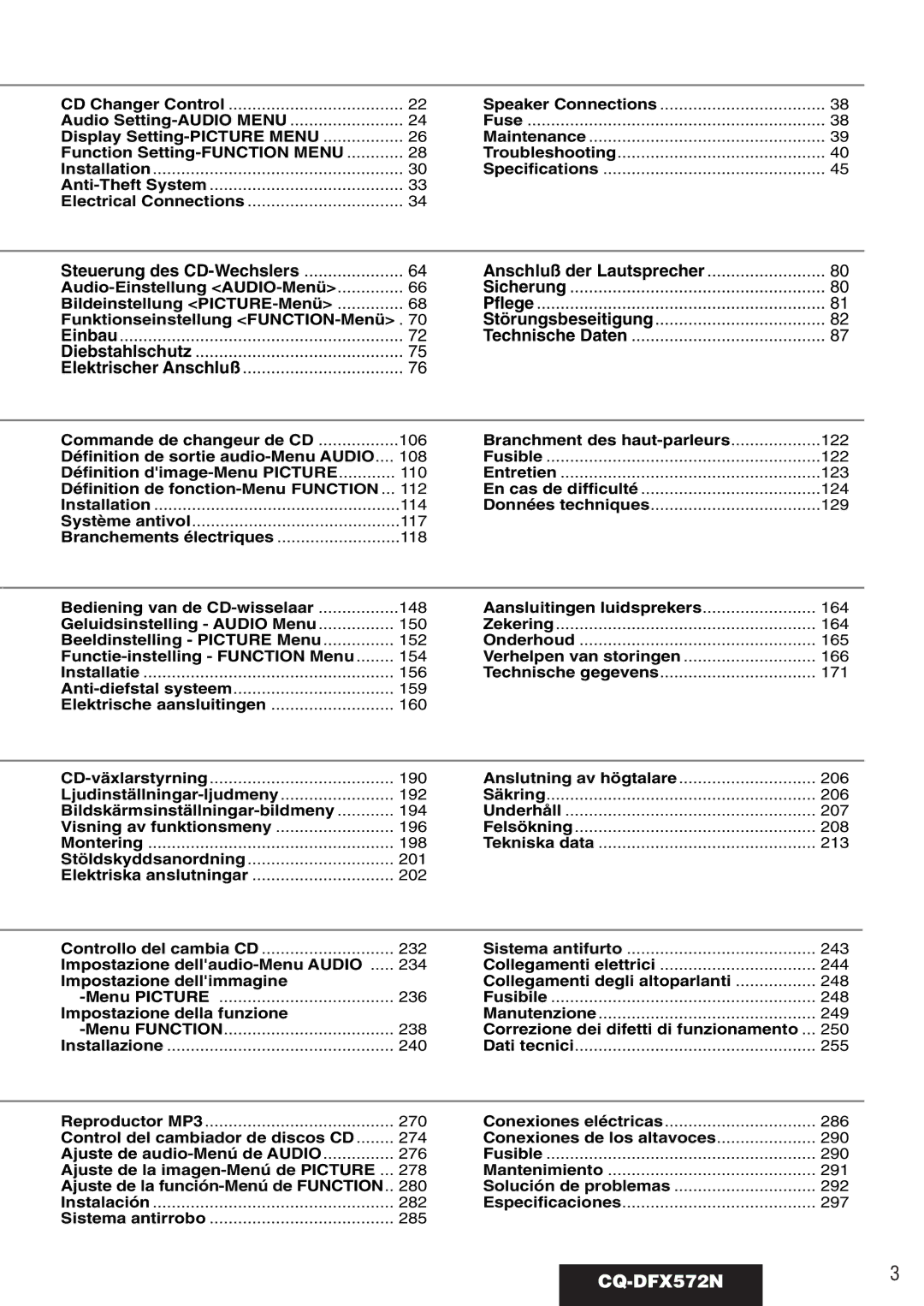 Panasonic CQ-DFX572N operating instructions Steuerung des CD-Wechslers Anschluß der Lautsprecher, Sicherung, Pflege 