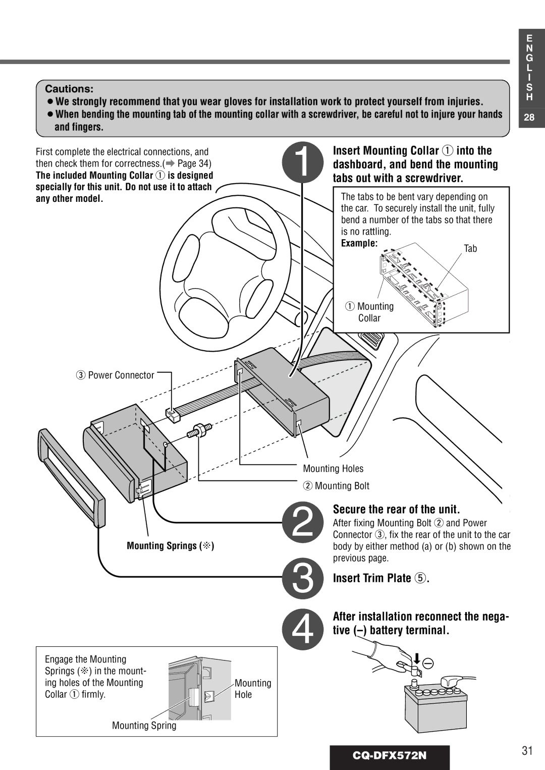 Panasonic operating instructions CQ-DFX572N31, Any other model, Example, Mounting Springs C 