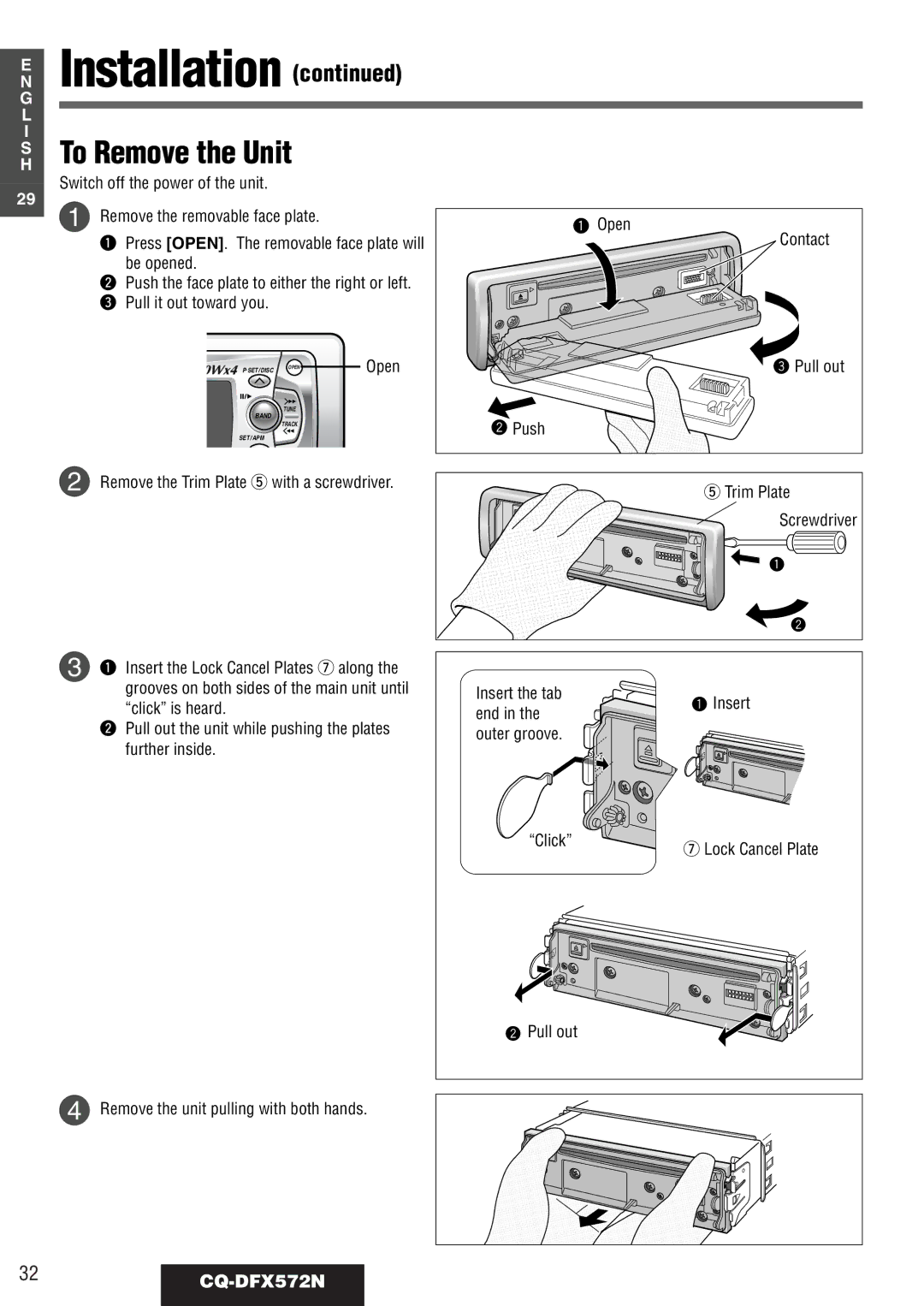 Panasonic operating instructions To Remove the Unit, 32CQ-DFX572N 