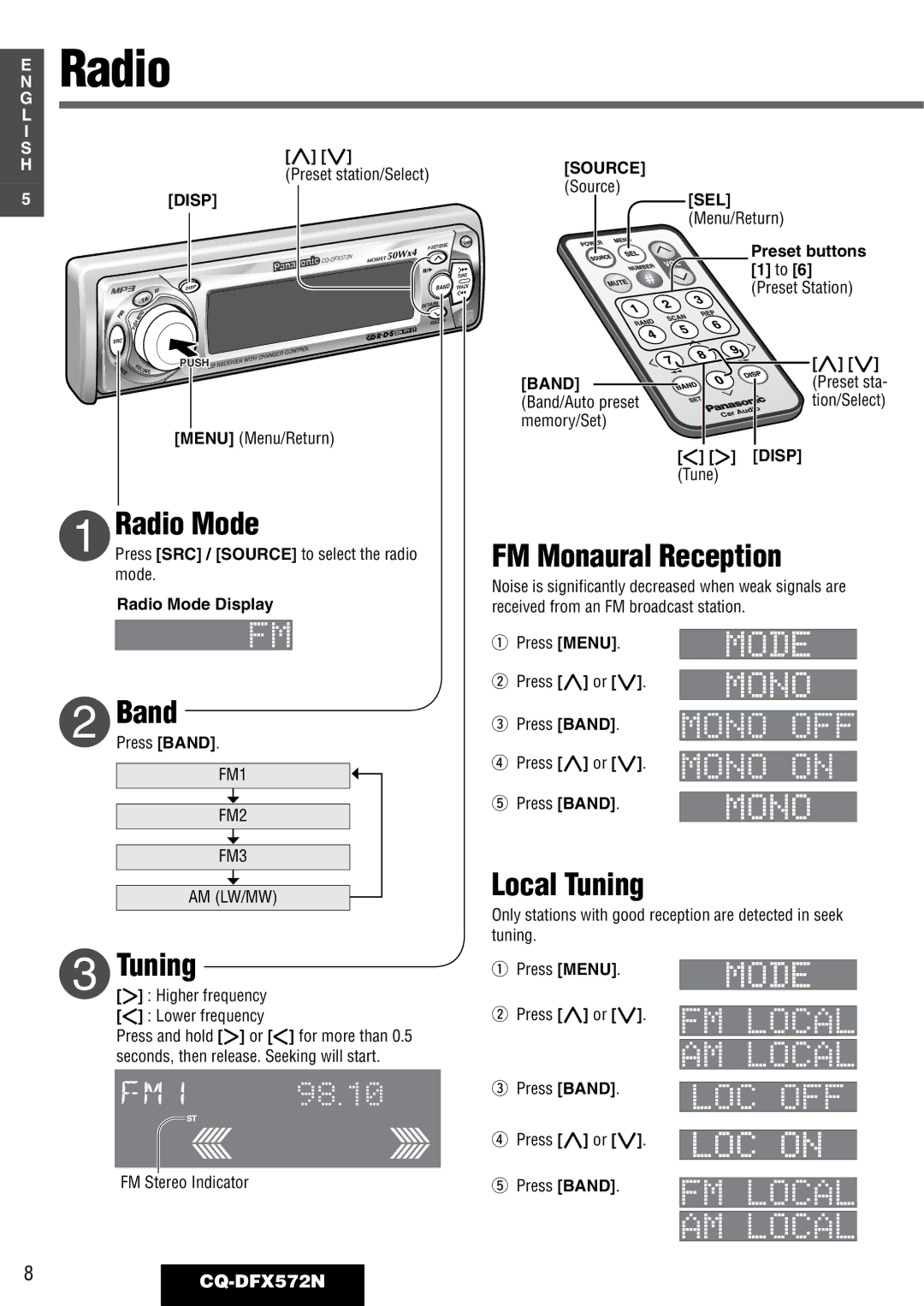 Panasonic CQ-DFX572N operating instructions Radio 