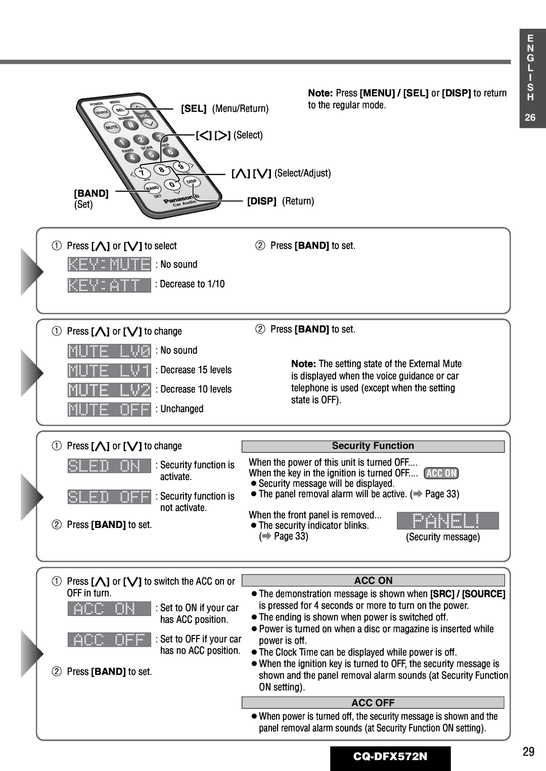 Panasonic operating instructions CQ-DFX572N29, E N G L I S H 