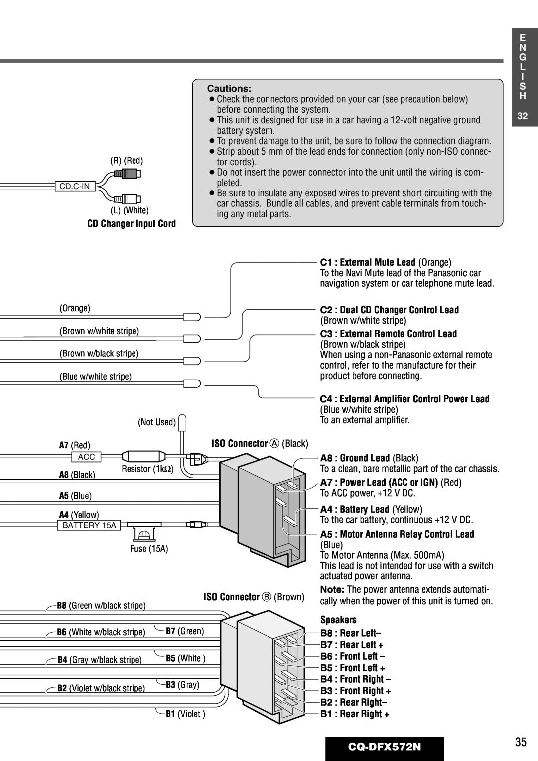 Panasonic operating instructions CQ-DFX572N35, E N G L I S H 