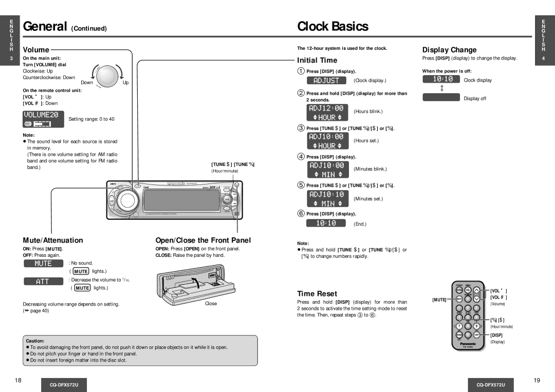 Panasonic CQ-DFX572U operating instructions Clock Basics 