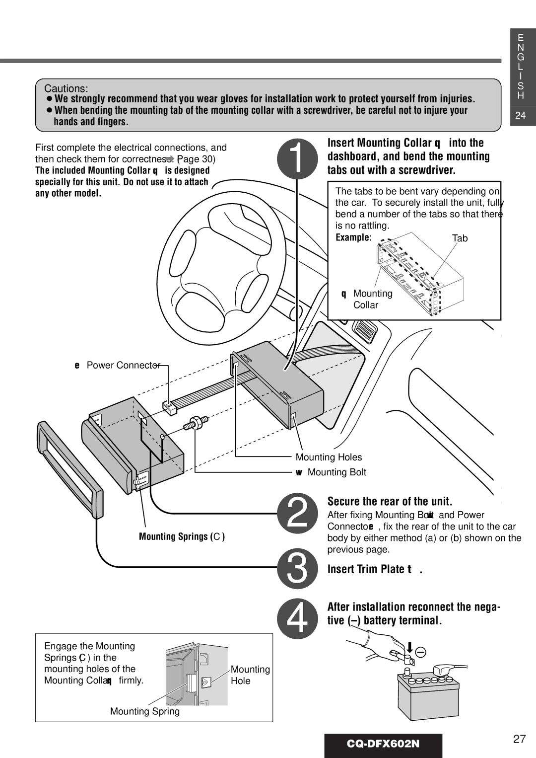 Panasonic manual CQ-DFX602N27, ExampleTab, Mounting Springs C 