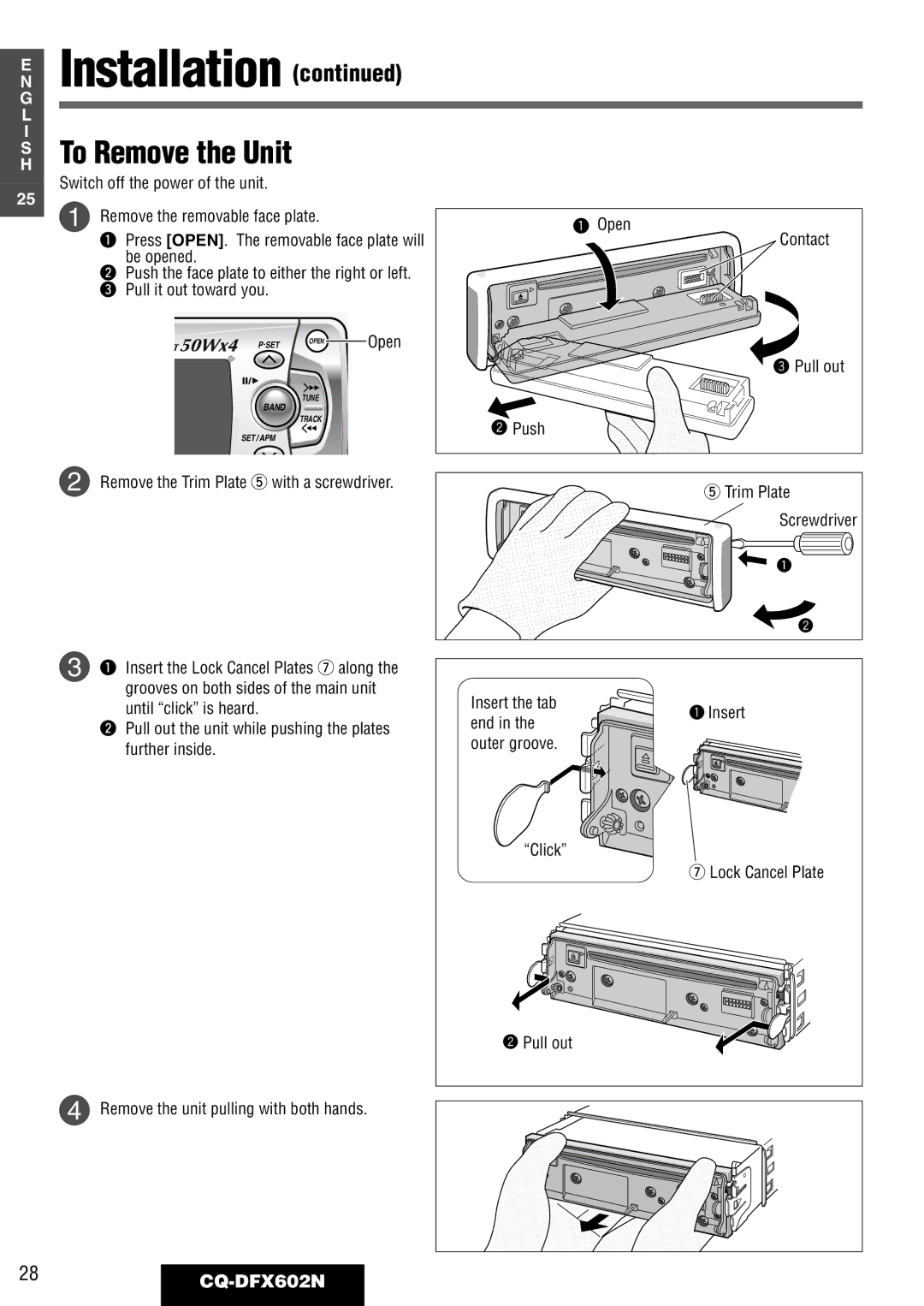 Panasonic manual To Remove the Unit, 28CQ-DFX602N 