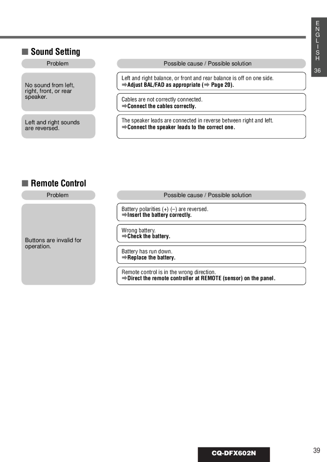 Panasonic manual Sound Setting, Remote Control, CQ-DFX602N39 