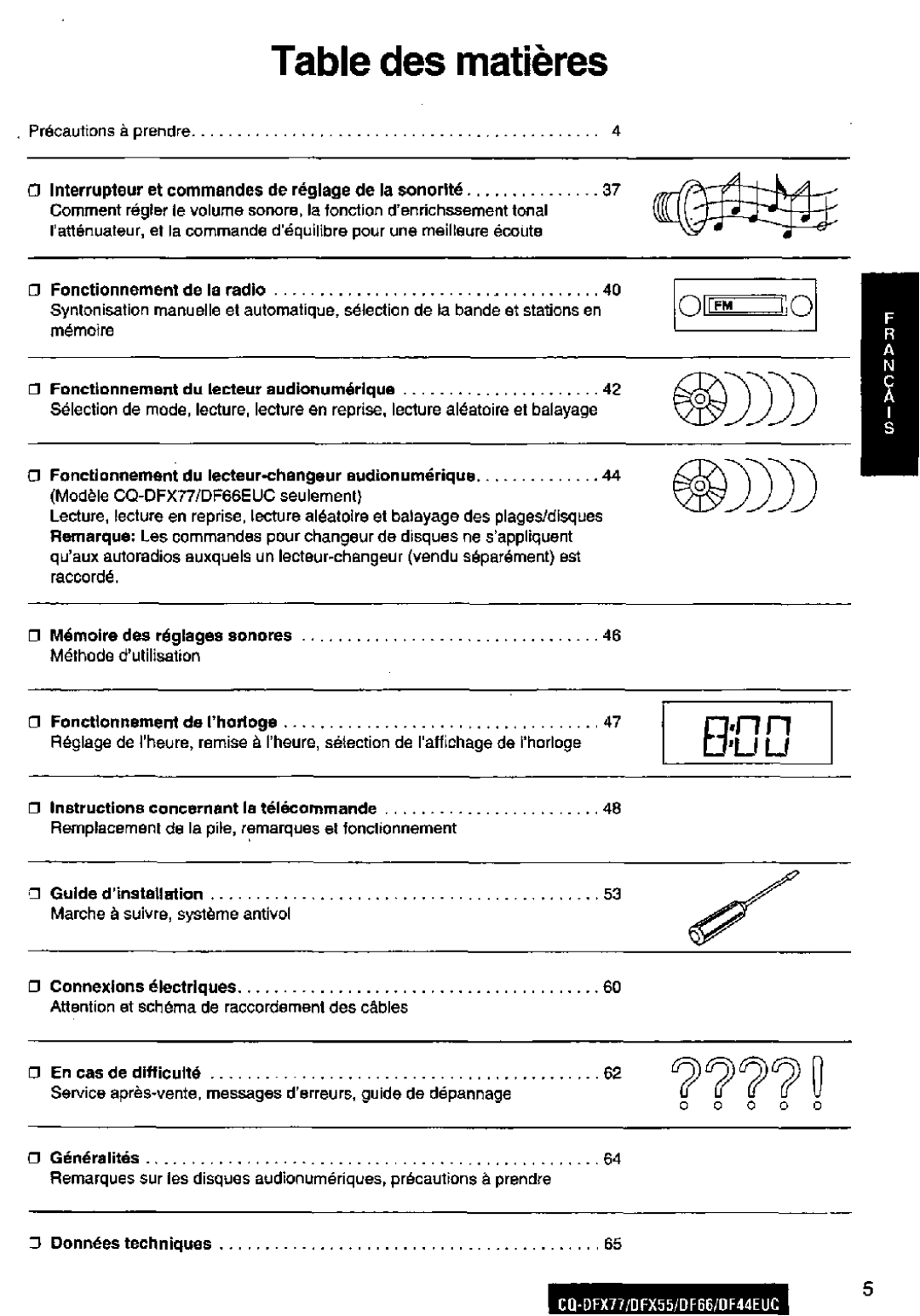 Panasonic DF66EUC, CQ-DFX77, DF44EUC, CQ-DFX55 manual 