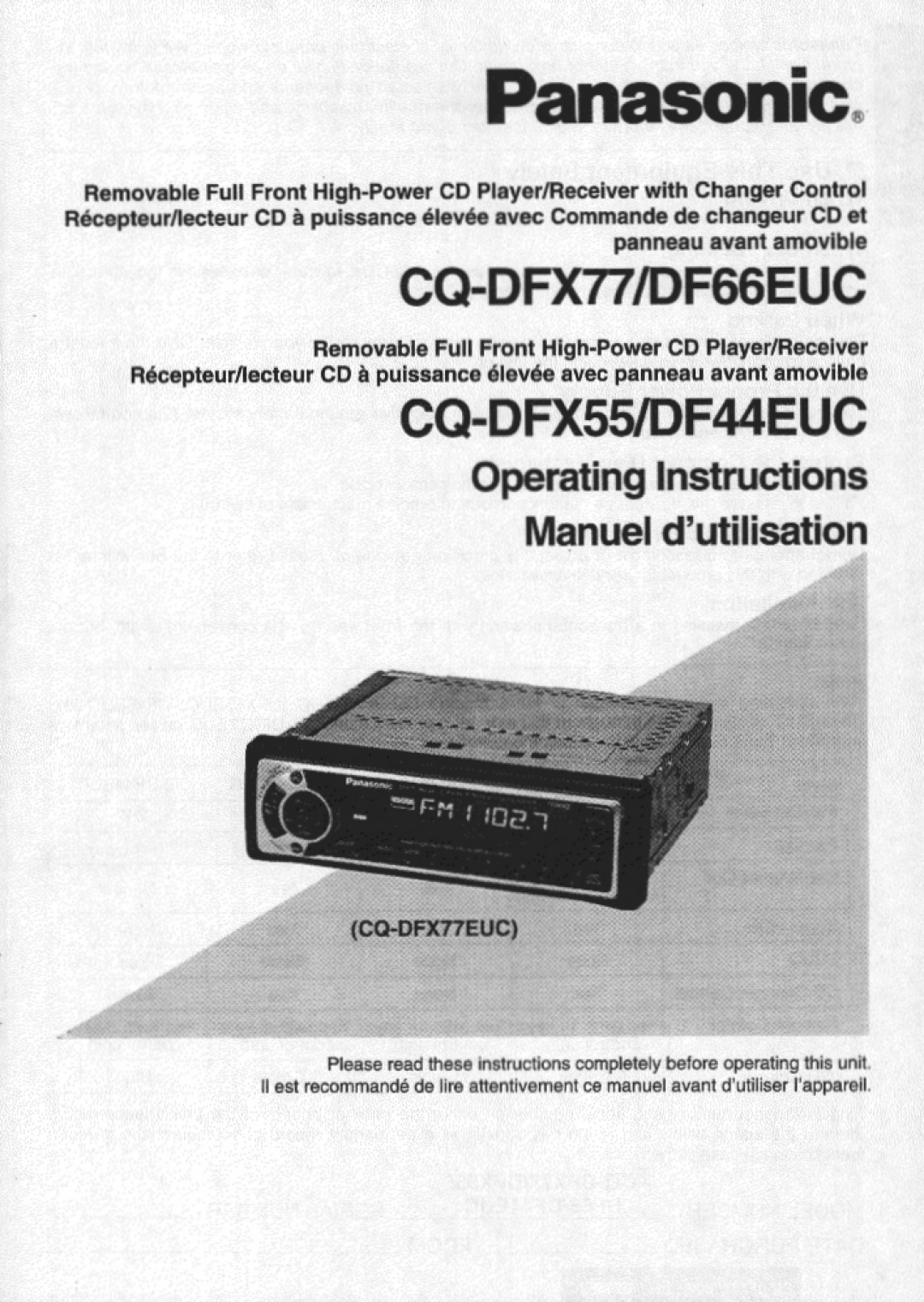 Panasonic DF66EUC, CQ-DFX77, DF44EUC, CQ-DFX55 manual 