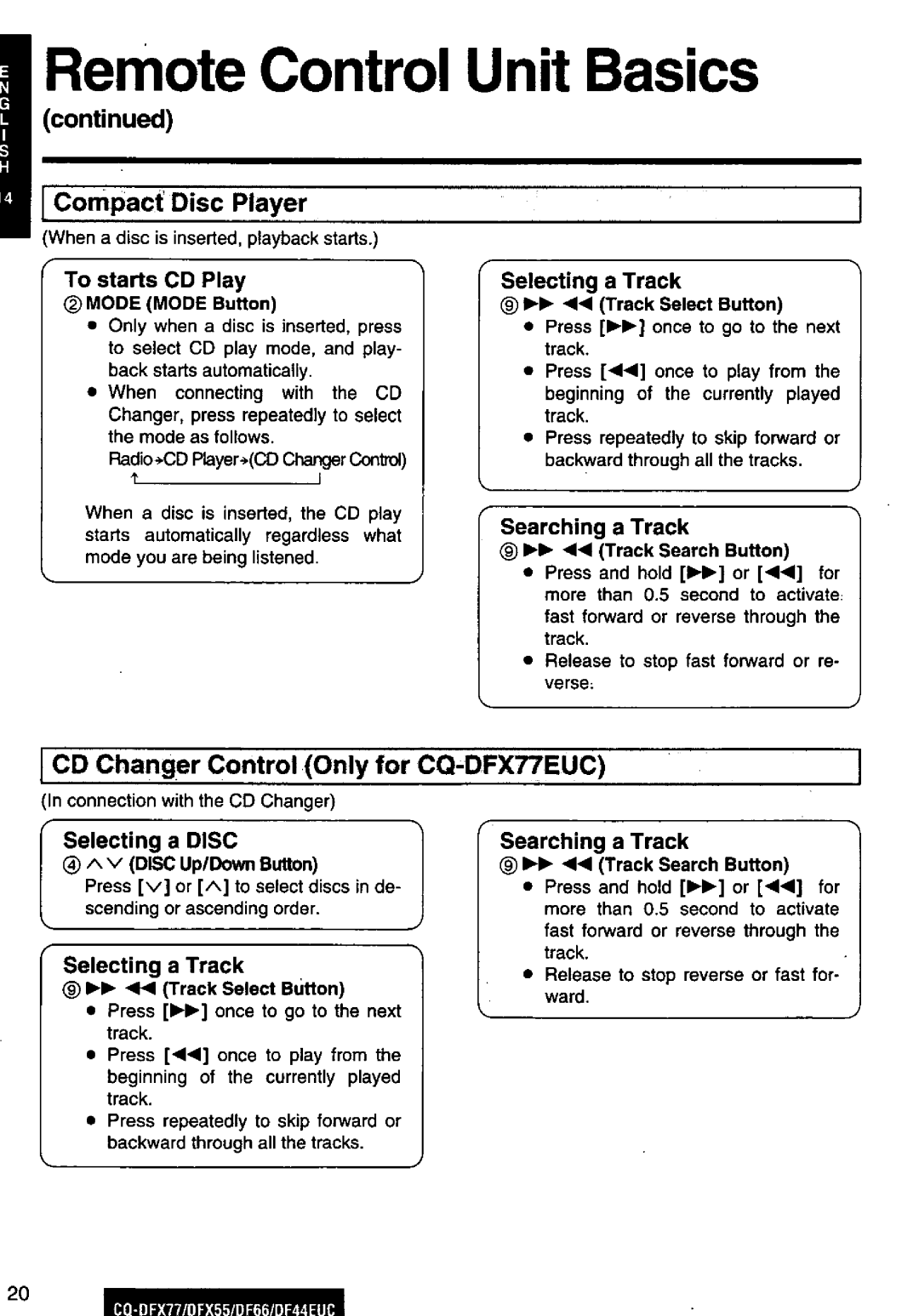 Panasonic CQ-DFX77, DF66EUC, DF44EUC, CQ-DFX55 manual 