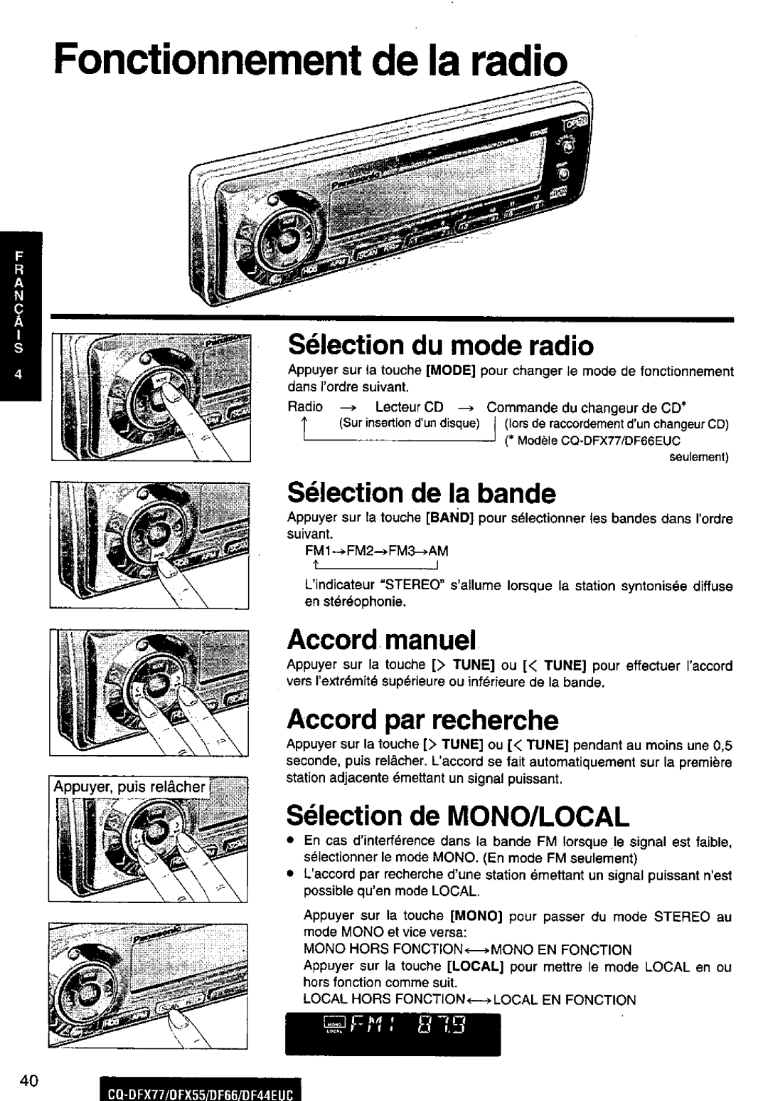 Panasonic CQ-DFX77, DF66EUC, DF44EUC, CQ-DFX55 manual 