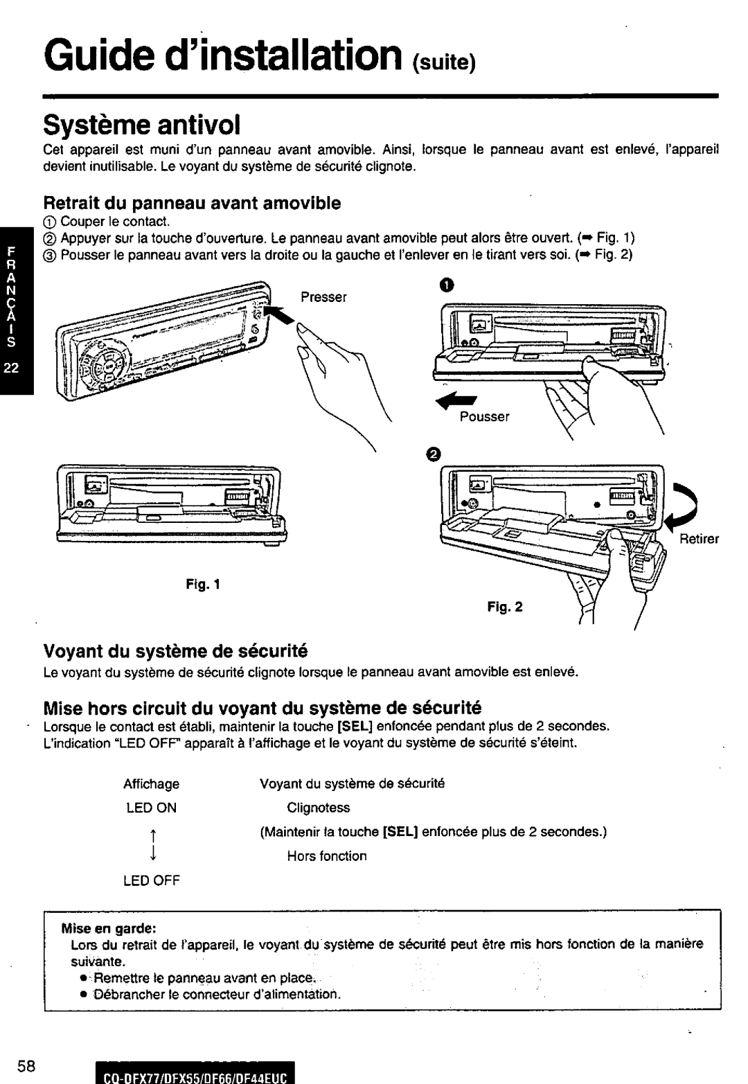 Panasonic DF44EUC, CQ-DFX77, DF66EUC, CQ-DFX55 manual 