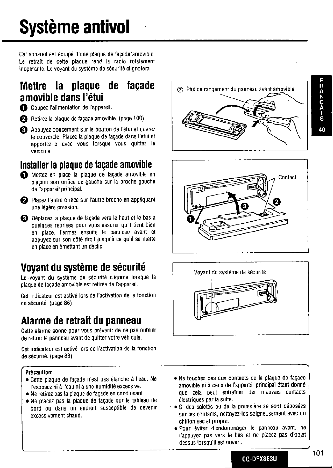 Panasonic CQ-DFX883U manual 