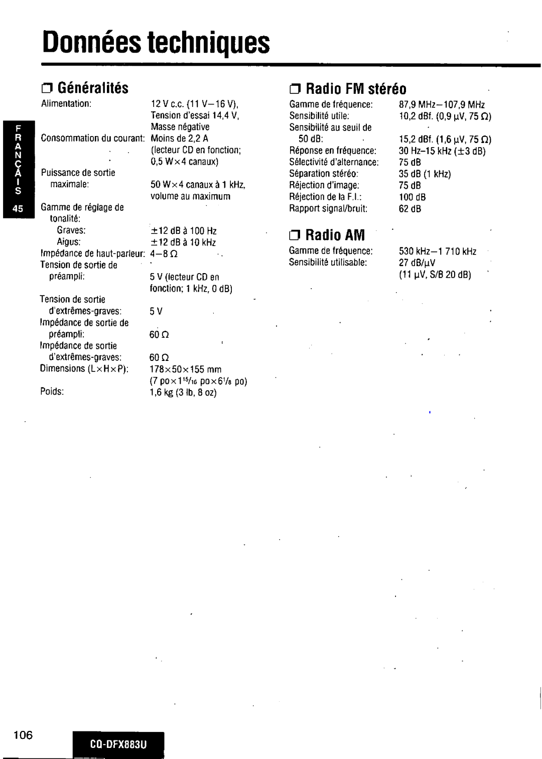 Panasonic CQ-DFX883U manual 