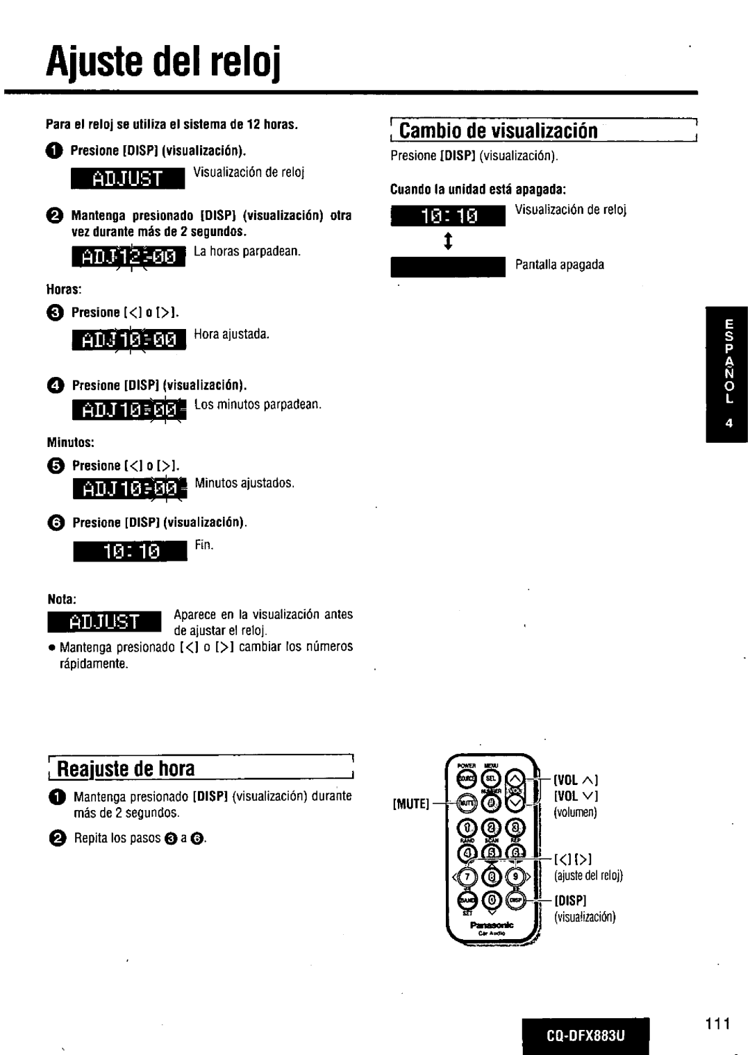 Panasonic CQ-DFX883U manual 