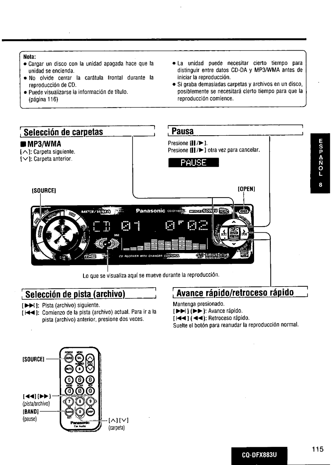 Panasonic CQ-DFX883U manual 