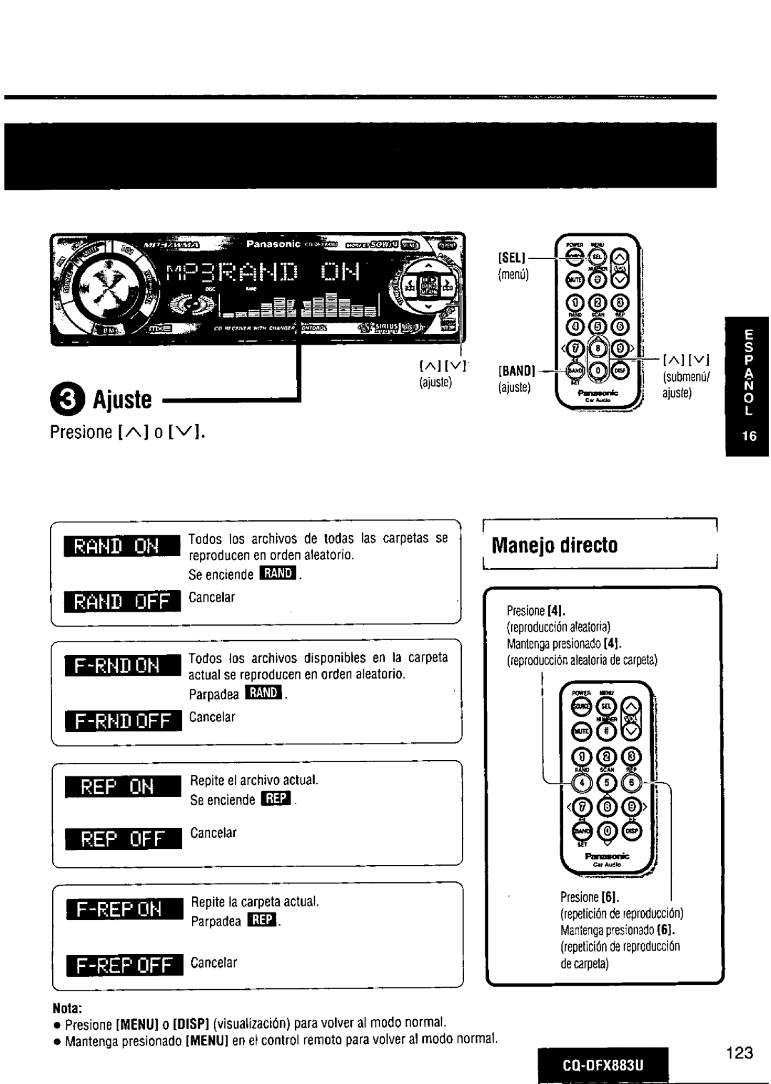 Panasonic CQ-DFX883U manual 