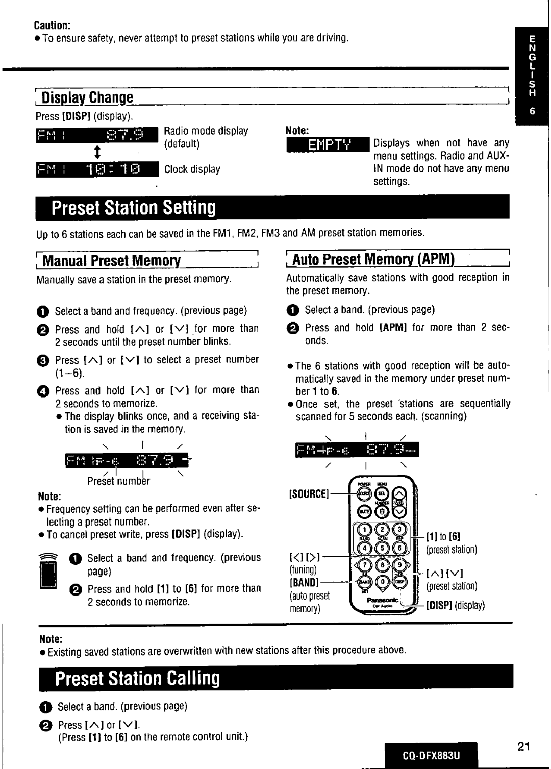 Panasonic CQ-DFX883U manual 