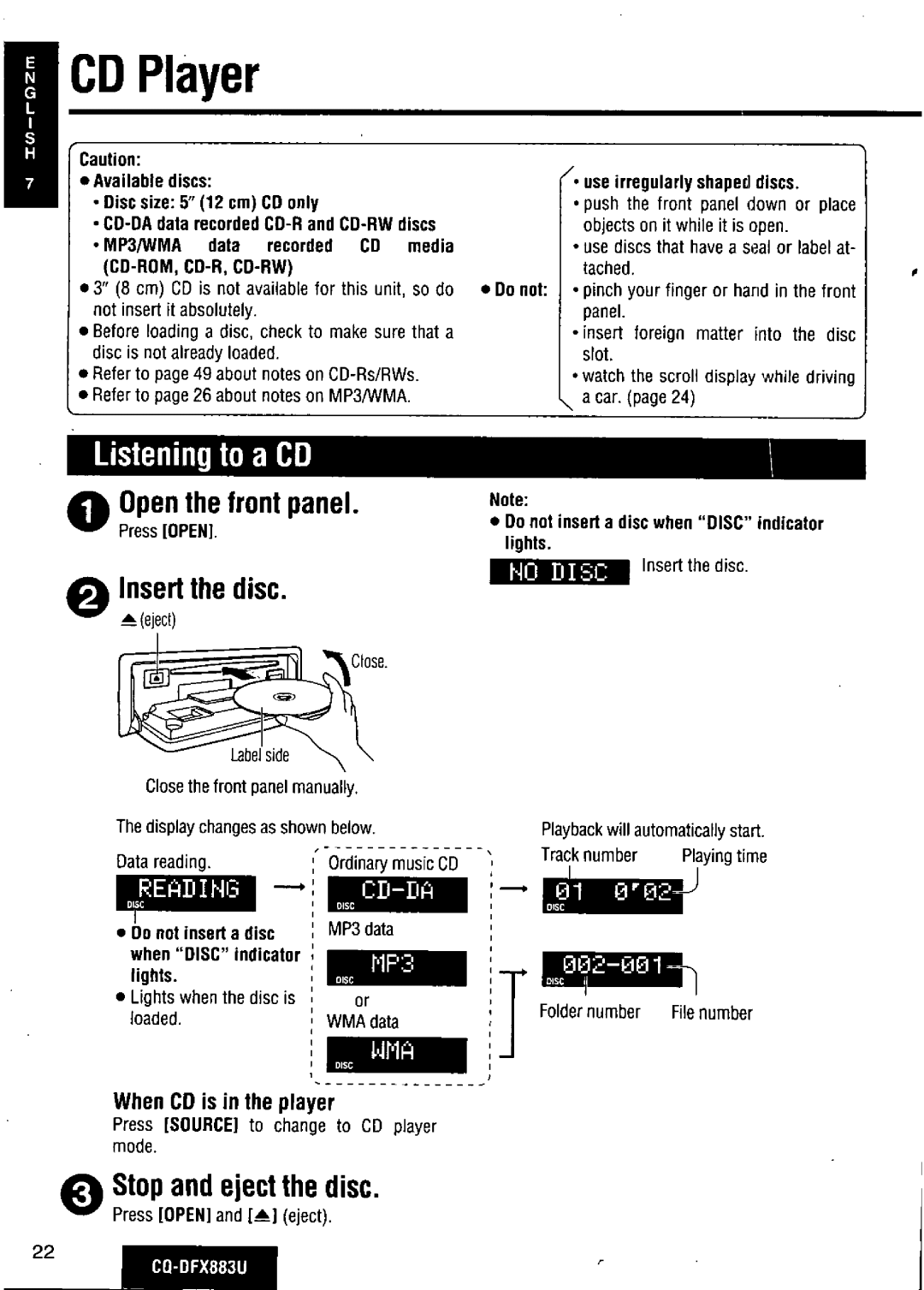 Panasonic CQ-DFX883U manual 