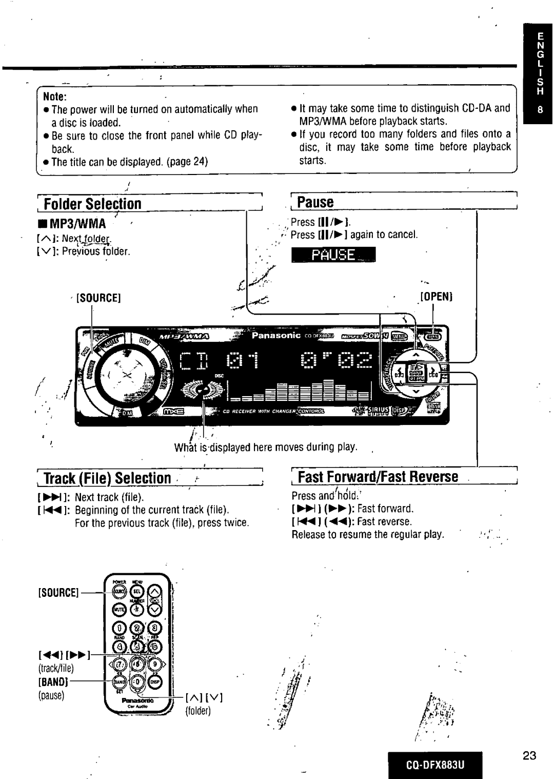 Panasonic CQ-DFX883U manual 