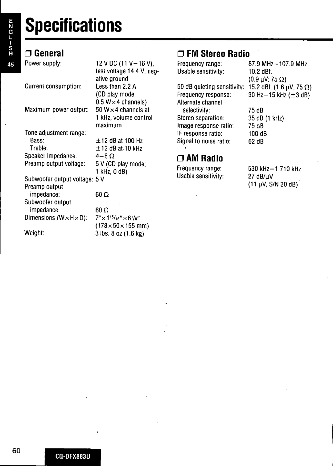 Panasonic CQ-DFX883U manual 