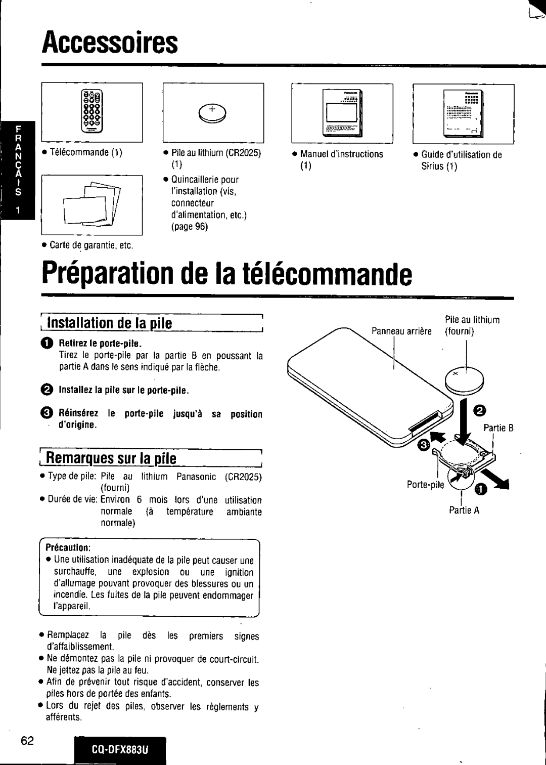 Panasonic CQ-DFX883U manual 