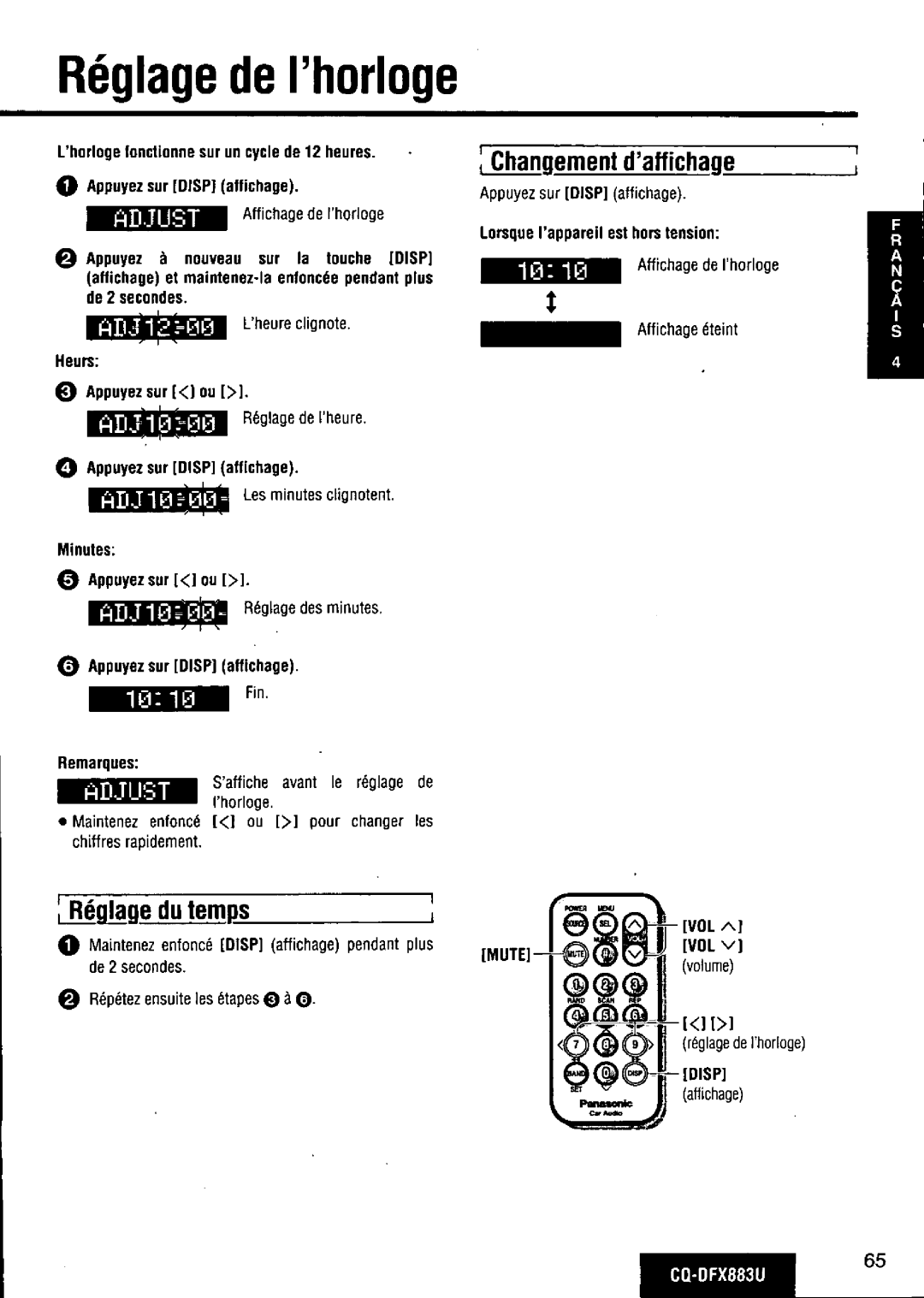 Panasonic CQ-DFX883U manual 