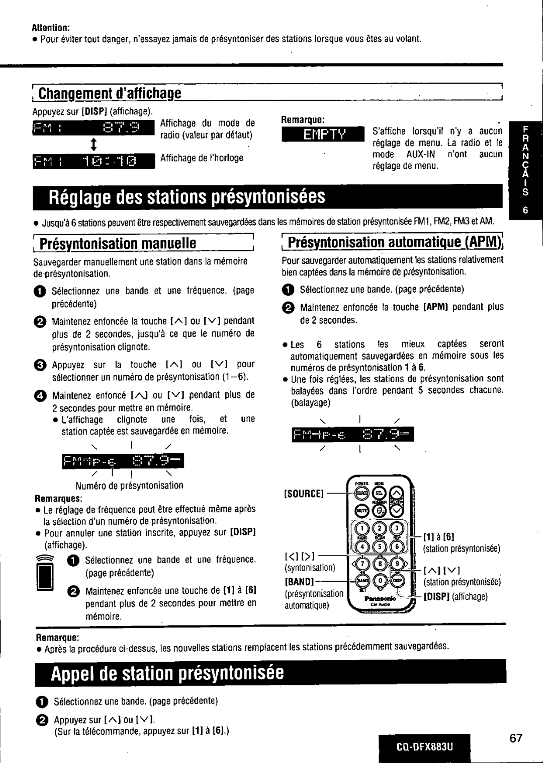 Panasonic CQ-DFX883U manual 