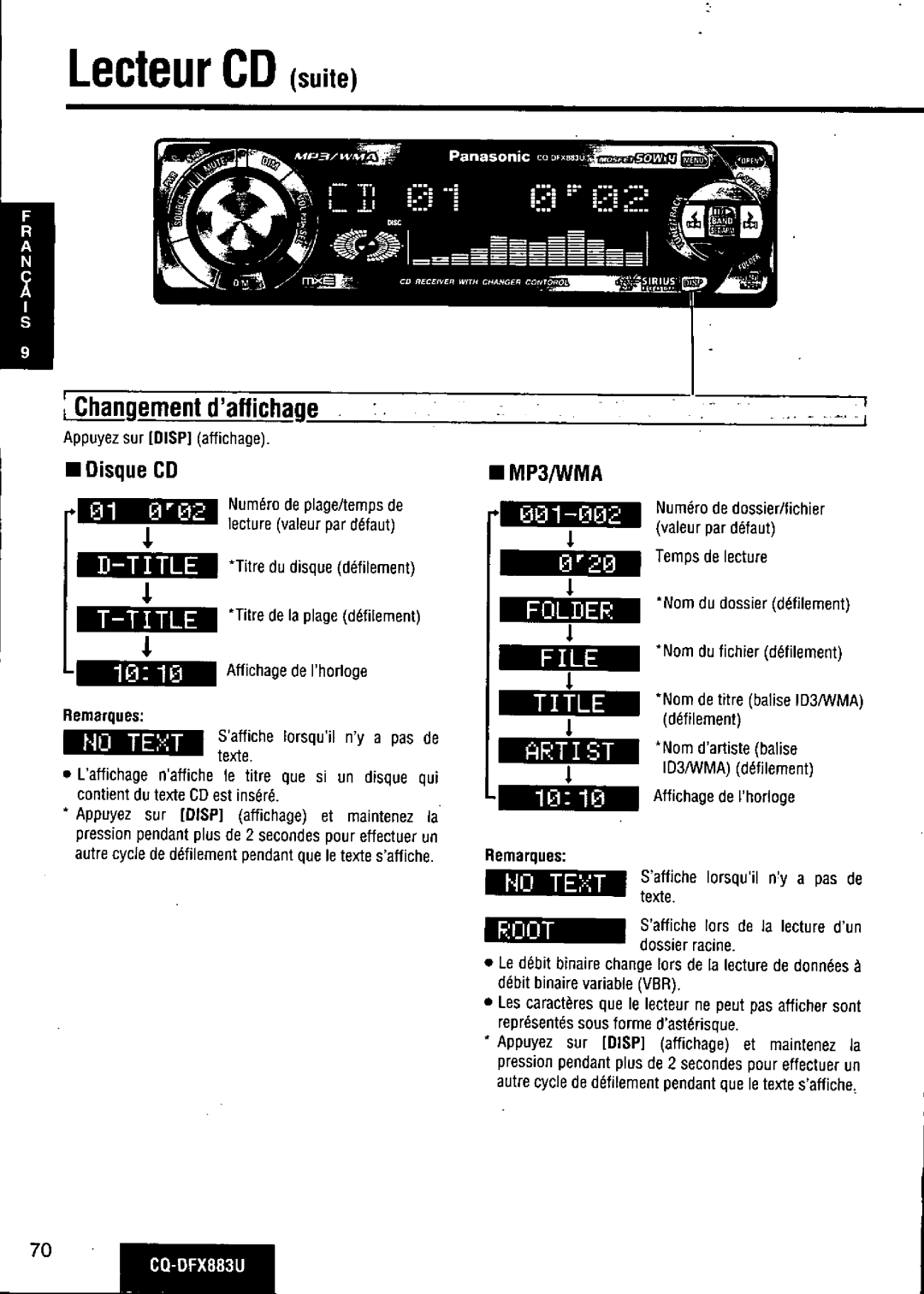 Panasonic CQ-DFX883U manual 