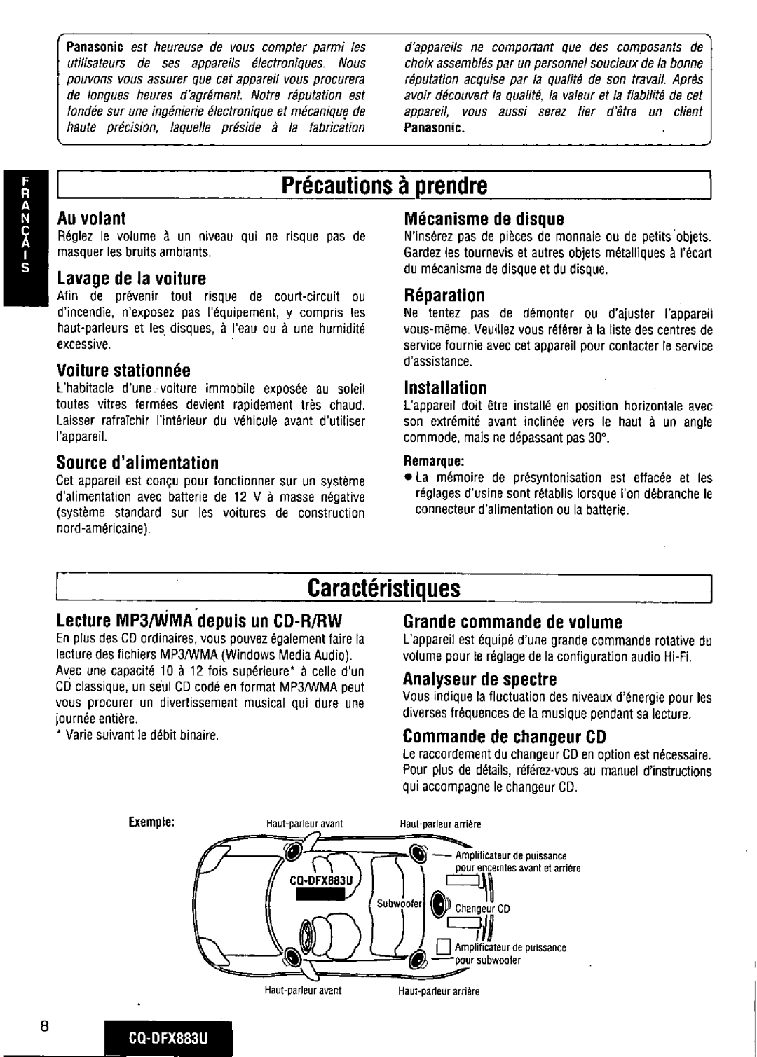 Panasonic CQ-DFX883U manual 